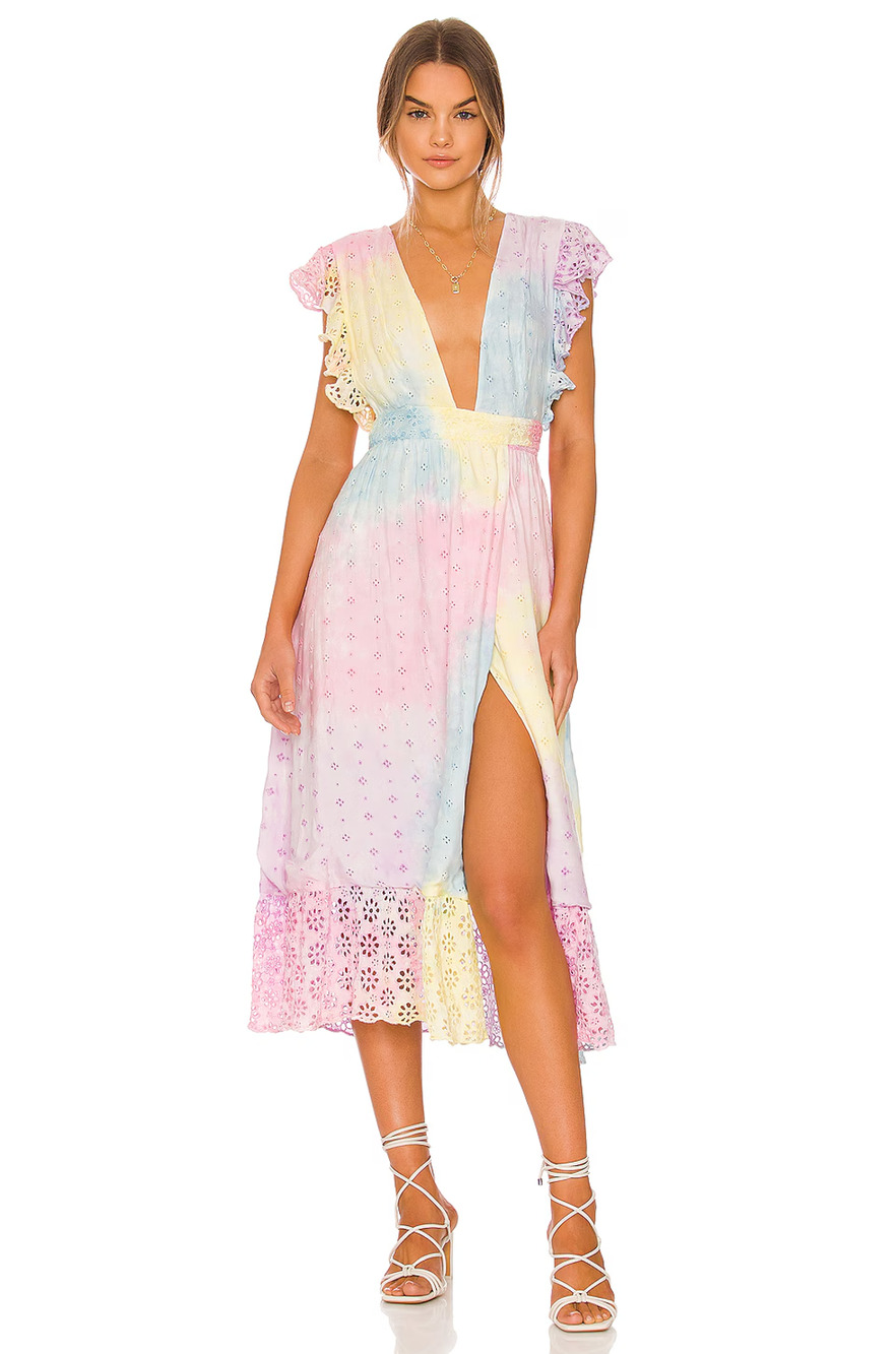 Majorelle Eyelet Lace Bright Tie Dye Midi Wrap Dress size M